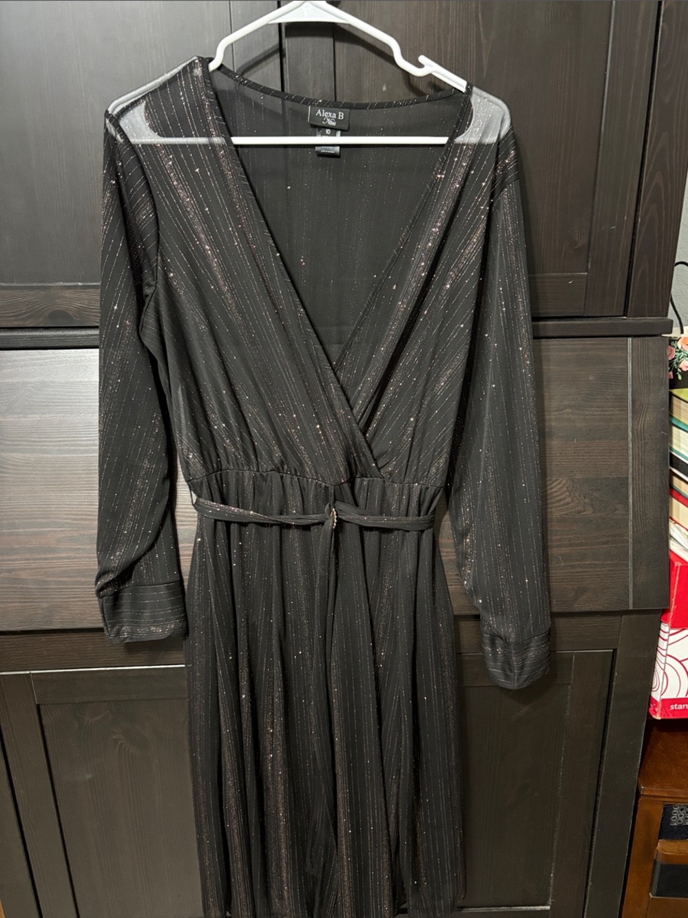 Alexa B Nites Black Metallic Sheer Wrap Dress